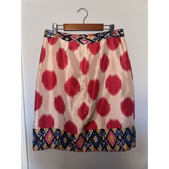 Anthropologie Maeve Watercolor Ikat Pencil Skirt 100% Silk Pink Blue Size 4 - Picture 3 of 5
